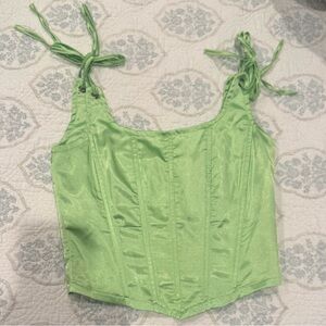 Carmin Green Satin Crop Top Size S